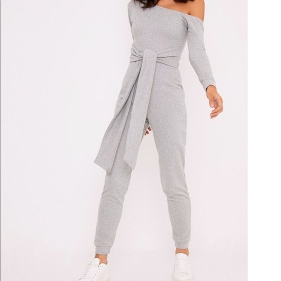 PrettyLittleThing Pants - PrettyLittleThing LACIE GREY SWEAT JUMPSUIT Medium